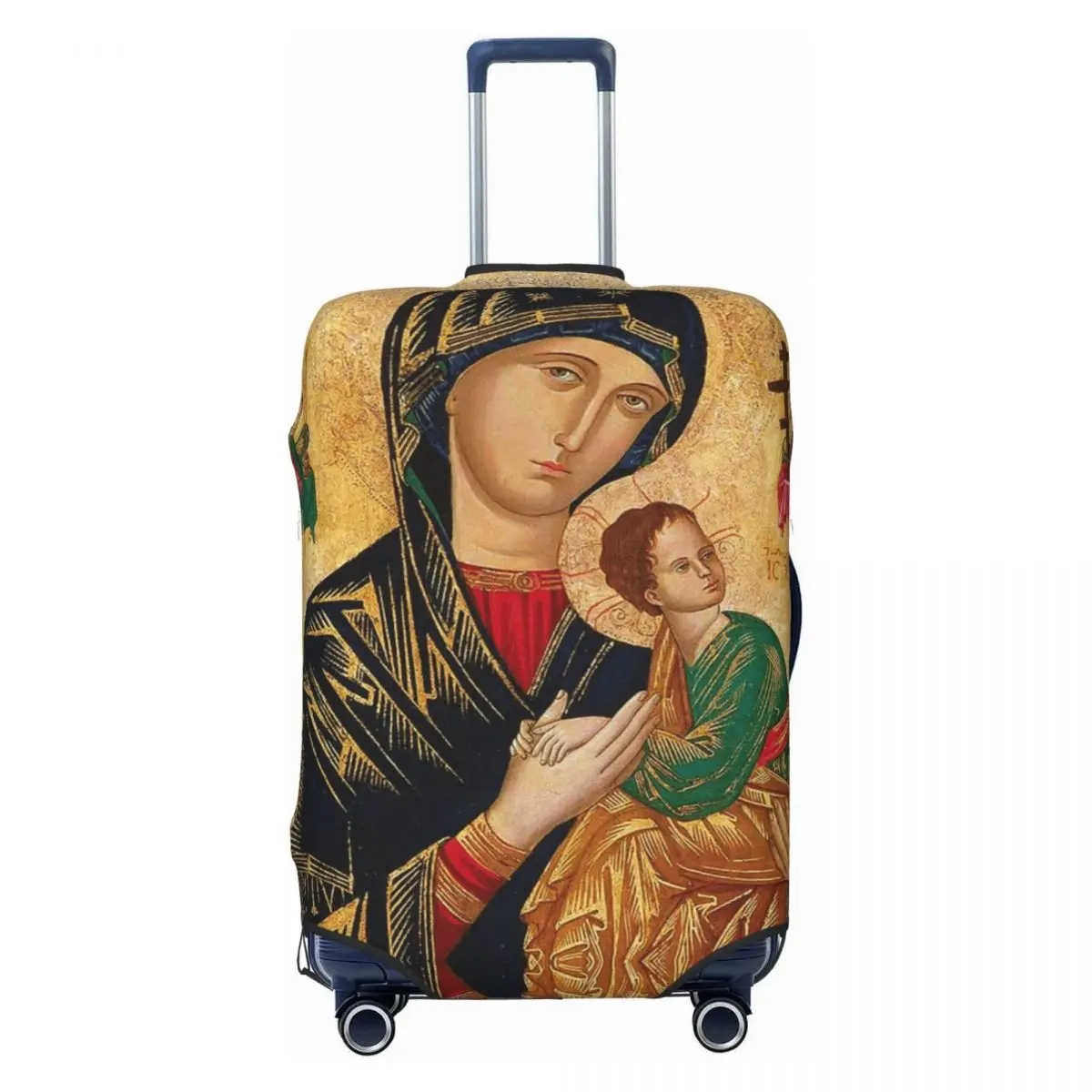 

Custom Our Lady Of Perpetual Help Luggage Cover Protector Cute Roman Catholic Virgin Mary Travel Suitcase Covers for 18-32 Inch