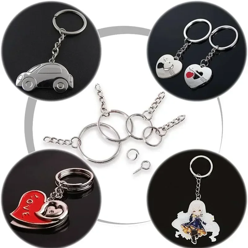 50pcs Stainless Steel Hole Flat Key Ring DIY Bag Pendant Buckles Making Polished Keychains Line Split Rings Jewelry Findings