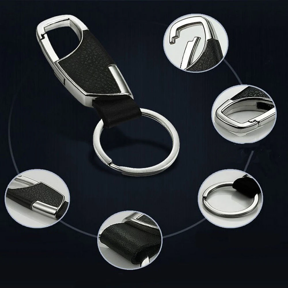 1Pc Universal Men Fashion Creative Car Metal Leather Keyring Charms Keychain Pendant Key Rings Stylish Car Interior Accessories