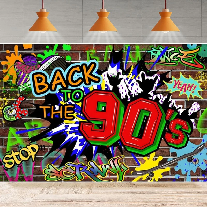 

Back To The 90's Photography Backdrop For Hip Hop Graffiti Brick Wall Colorful Background Home Party Backdrop Wall Banner Decor