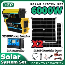 Solar System 200w Solar Panel Kit With Battery And Inverter 6000w 12v To 220v/110v Camping power bank photovoltaic kit for car