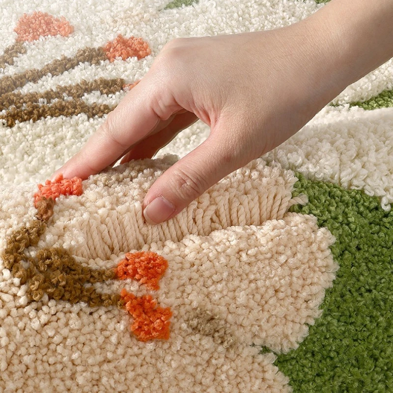 3D Tufted Flower Bath Mat, Thick Plush Irregular Shape Bathroom Rug, Farmhouse Style Non Slip Floor Mat, Absorbent Quick Dry