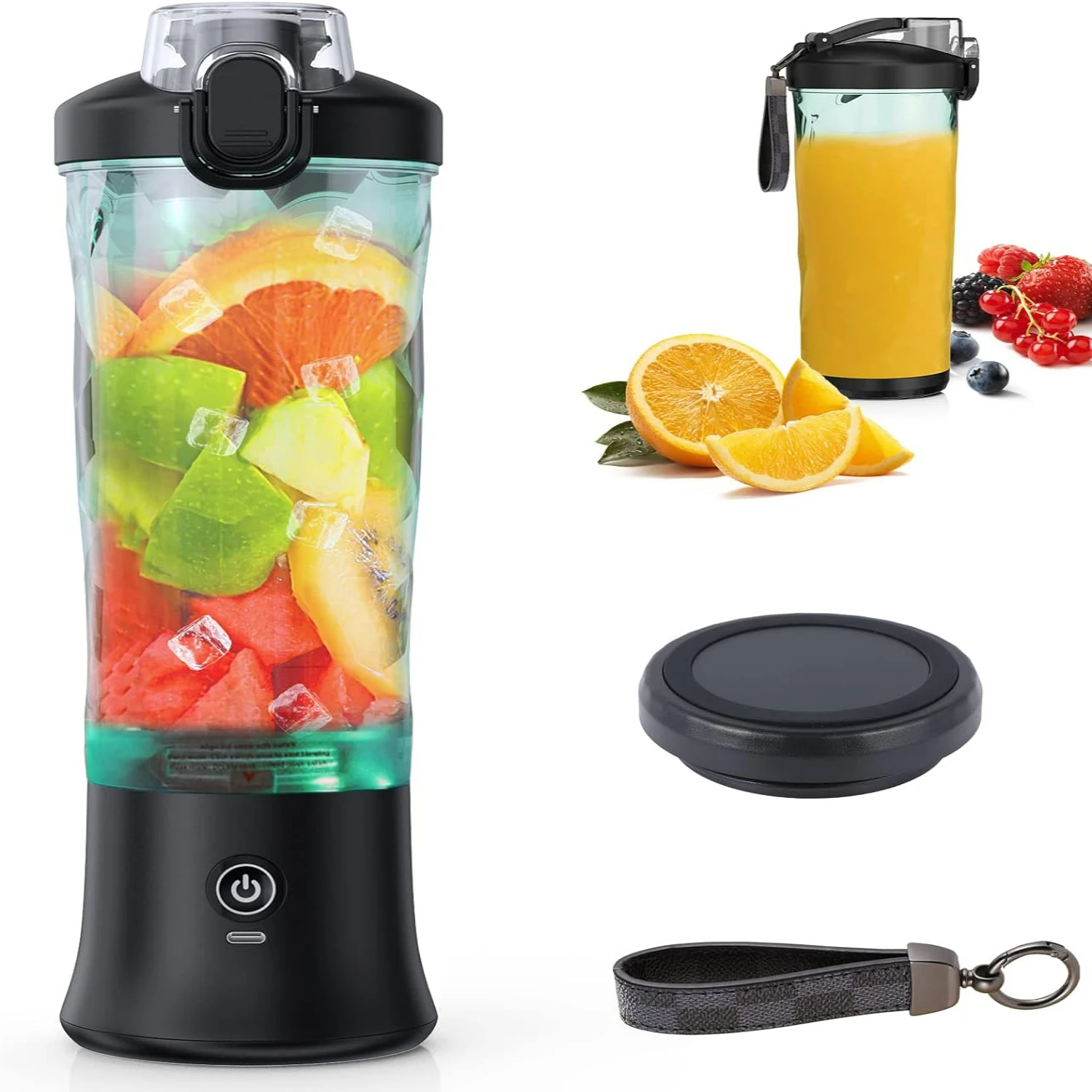 Powerful and Portable Rechargeable Black USB Smoothies Blender - 20 oz Ideal for On-the-Go Shakes and Smoothies, Travel-friendly