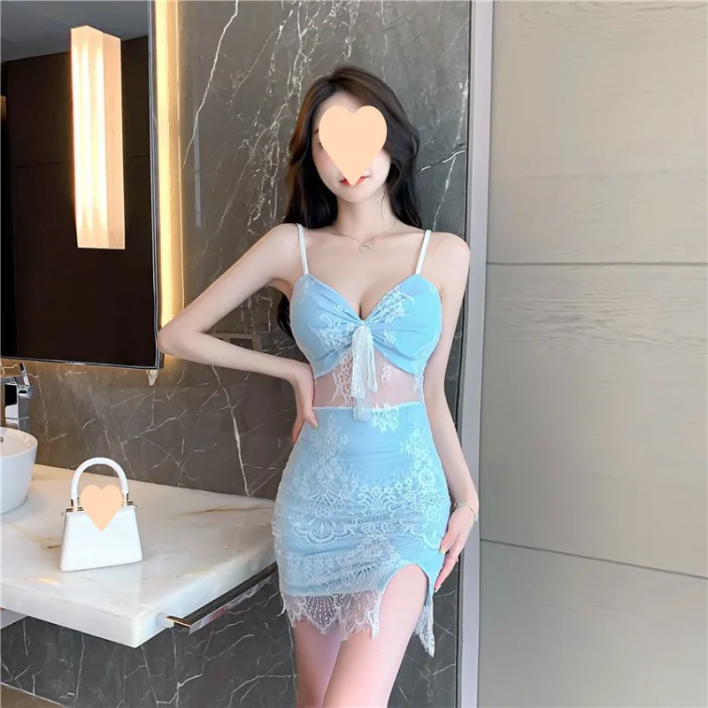 女性の秋の新作、ローカットスプライスレーススプリットボディコンショートドレストレンディ