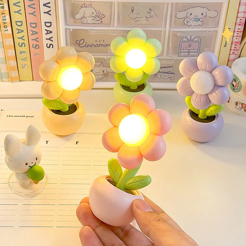 Mini LED Floral Potted Night Light For Bedroom Desk Mini Table Lamp Desktop Children's Gift Creative Decoration Night Lamp