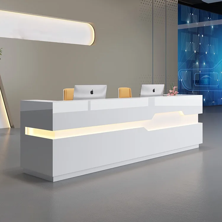 Modern Custom Size Simple Design Hotel Desk White Reception Table Counter Desk