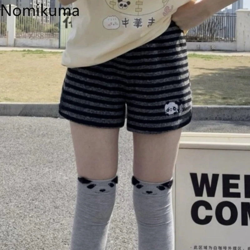

Japanese Shorts for Women Panda Embroidery Casual Pants Casual Fashion Striped Cute Summer Shorts Pantalones Cortos De Mujer