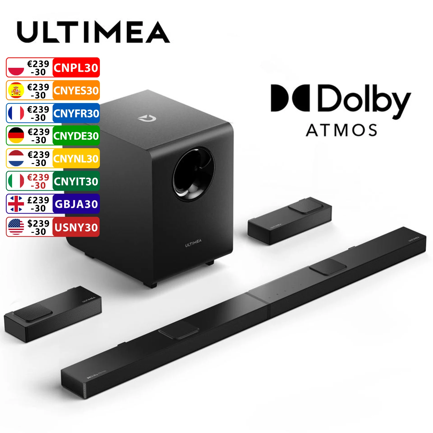 ULTIMEA 740W 7.1.4 Soundbar with Dolby Atmos for Smart TV,4K HDR Pass-through,Home Theater Wireless Bluetooth Soundbar Speakers