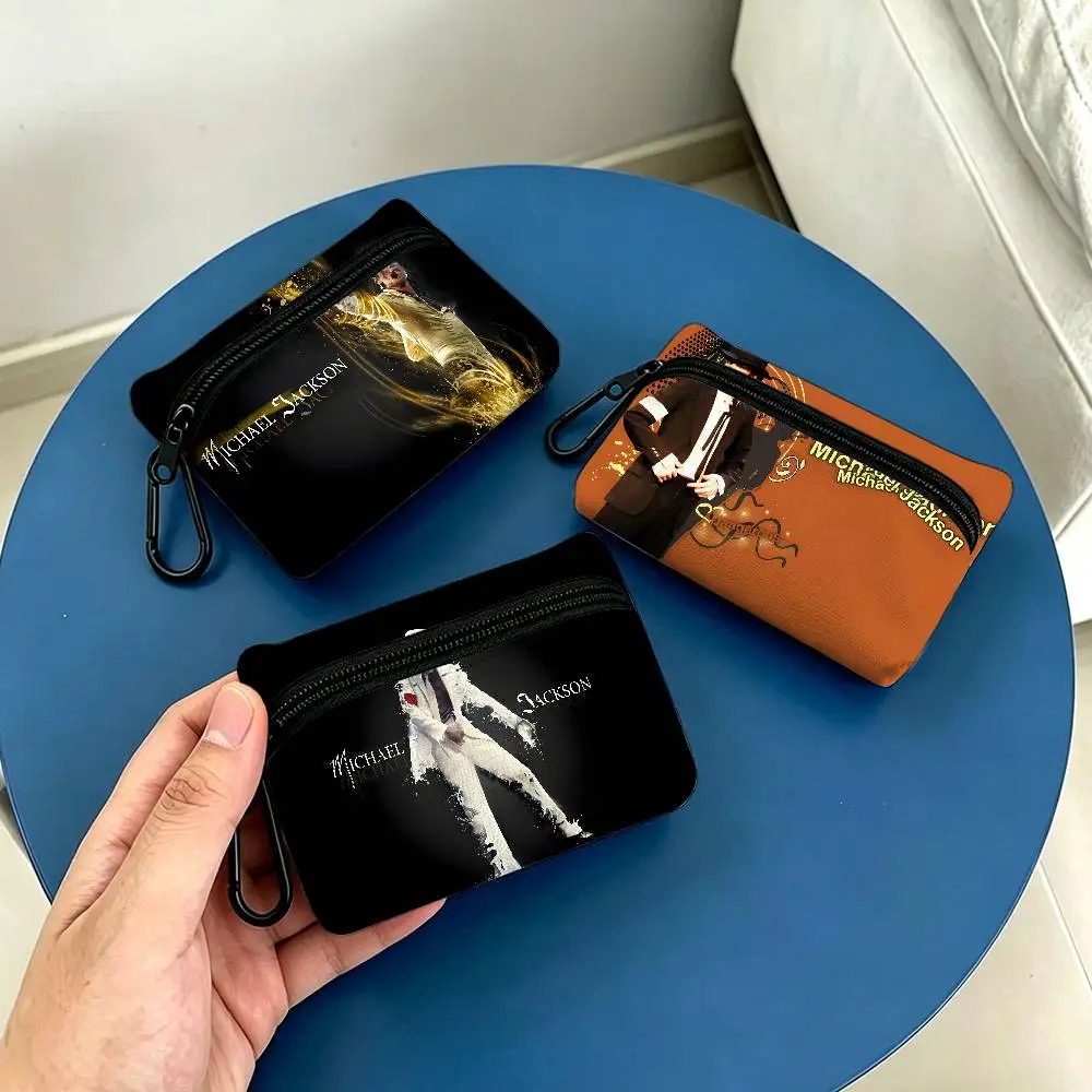 Music Icon M-Michael J-Jackson Lightweight Oxford Fabric Coin Purse Carabiner Hook Design Mini Card Key Organizer Bag