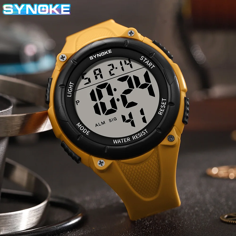 SYNOKE Men Outdoor Sports Multifunctional Waterproof 5Bar Shock Resistant Large Screen Display Luminous Digital For Men Fashion