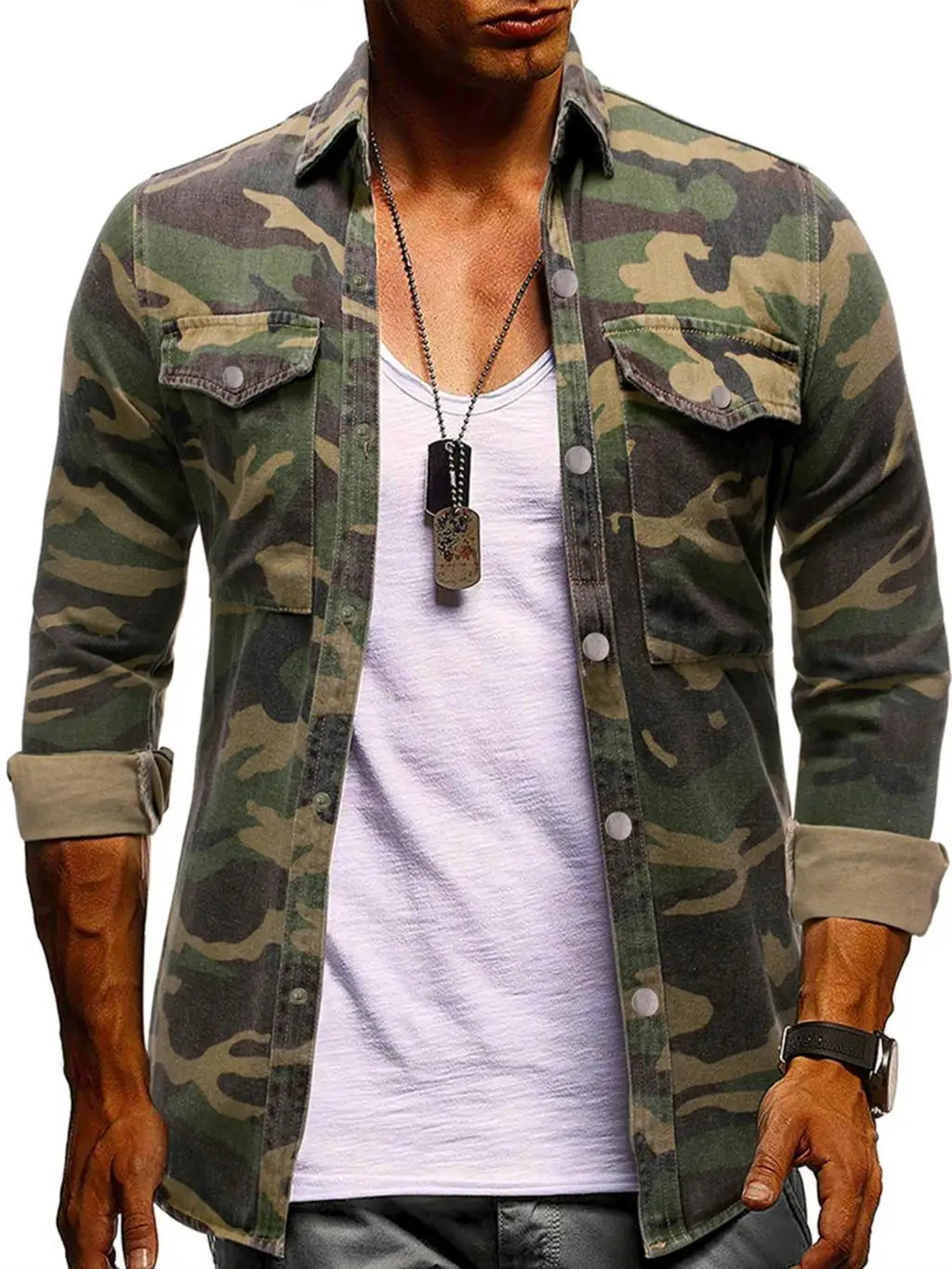 

Autumn and winter new camouflage casual sports long-sleeved men's fashion retro button long-sleeved outdoor shirt jacket