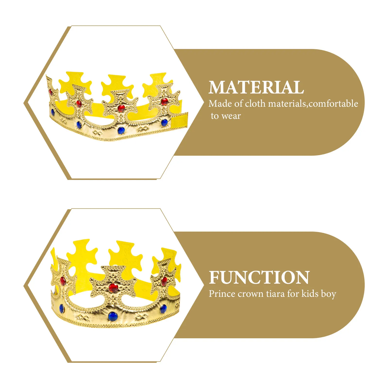 

Prince Crown Kids King Crown for Birthday Party Halloween Toddler Cloth Crowns Comfortable Plastic Gems Inlaid Ideal