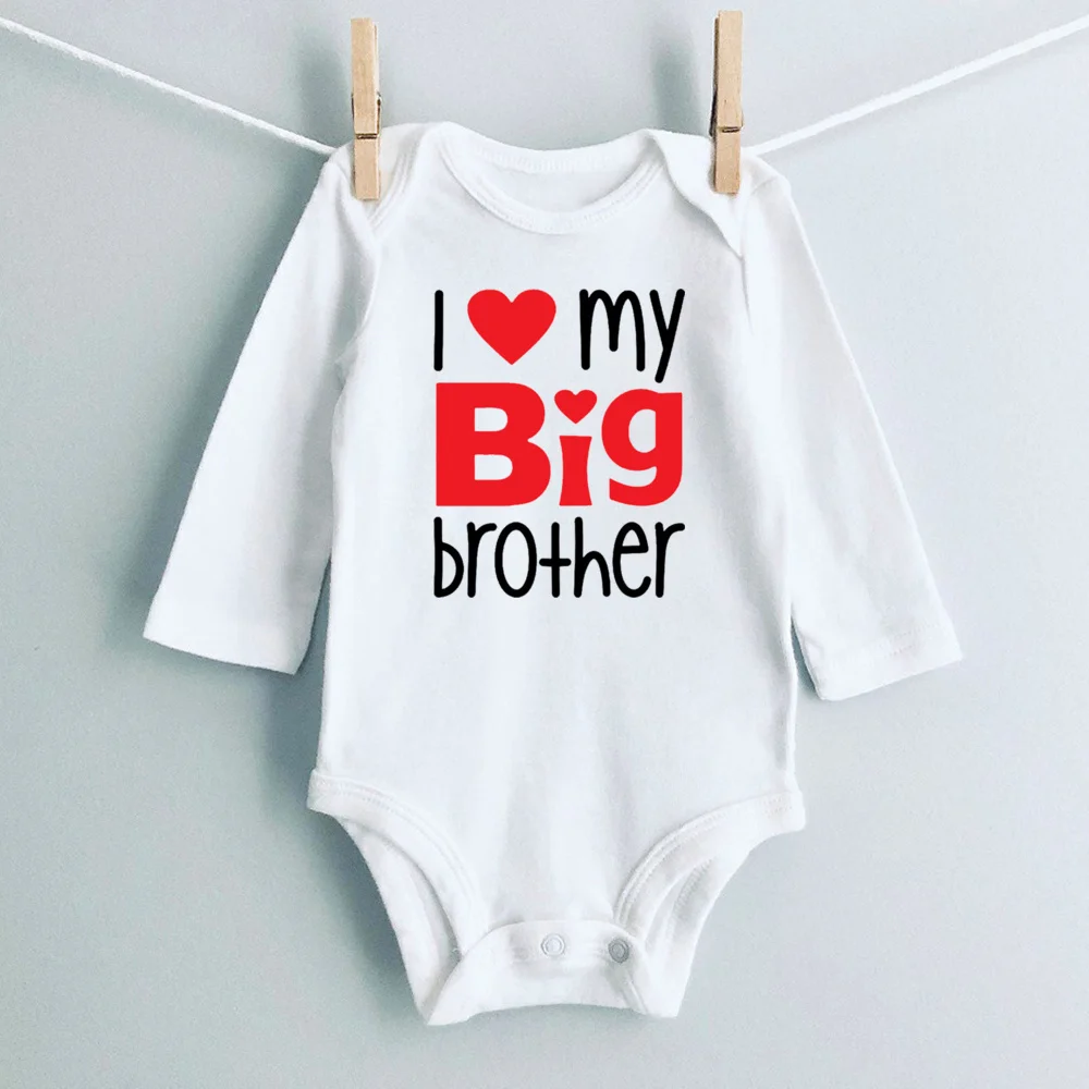 Heart Pattern&I Love My Big Brother Baby Jumpsuit Cute Newborn Long Sleeve Bodysuit Round Neck Girl Boy Jumpsuit As Gift To Baby