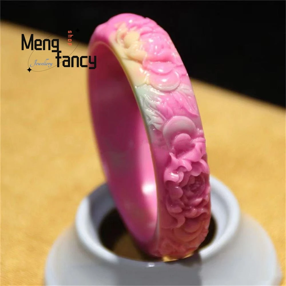 

Natural Seven-color Collection Nine-bend Salt Source Agate Three-Dimensional Carved lotus Bangle Elegant Luxury Fashion Jewelry