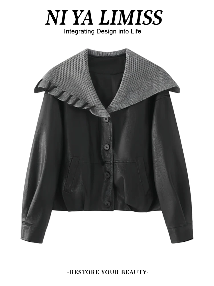 

Faionable ort Navy Collar Jaet Women's Spring 2026 New Sle Versatile Youthful Leather irt Casual Loose Fit