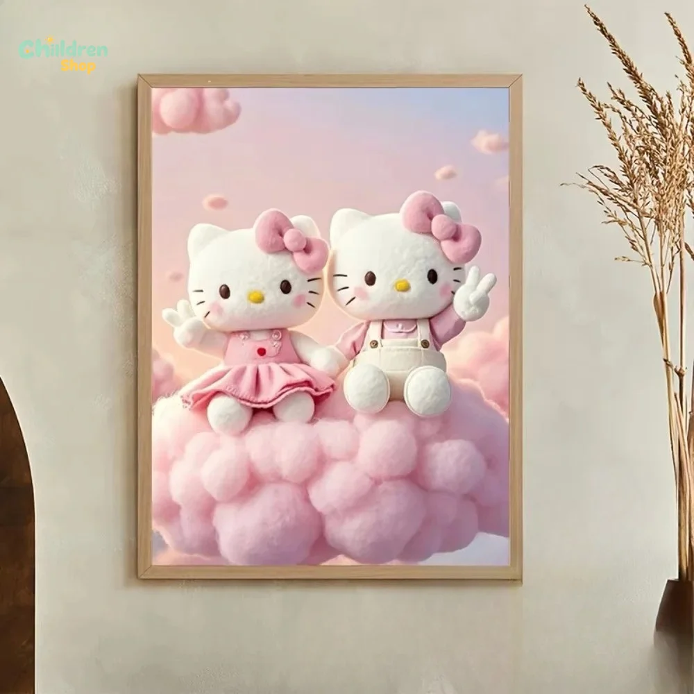 New Sanrio Pink Cloud Hello Kitty 5D Diamond Painting Kit Full Drill Gift,No Frame