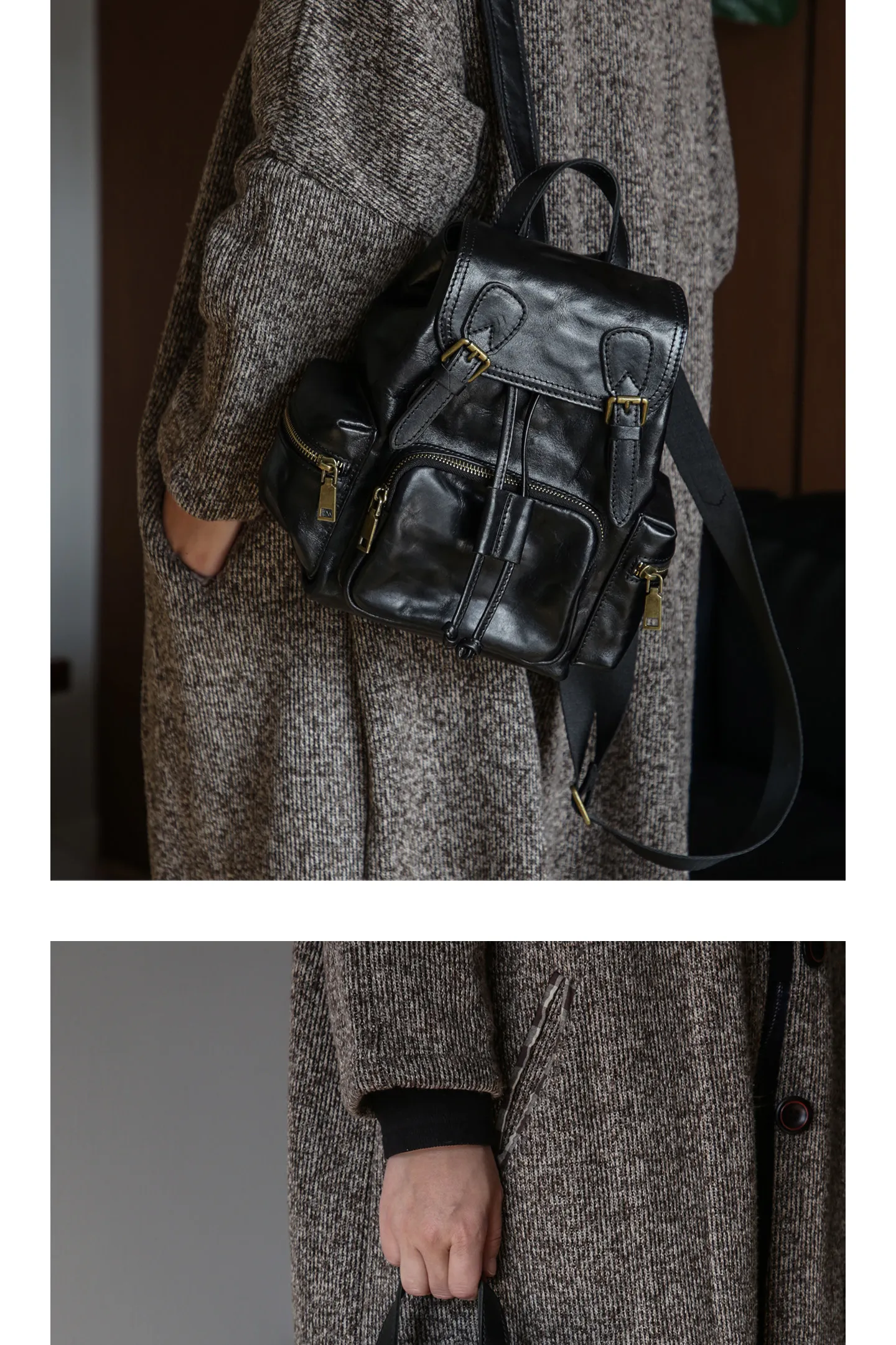 PNDME Mode Vintage Luxus handgefertigter Damenrucksack aus erstklassigem Rindsleder für Outdoor-Reisen und Partys, echter Leder-Rucksack für Frauen. – Detail 13