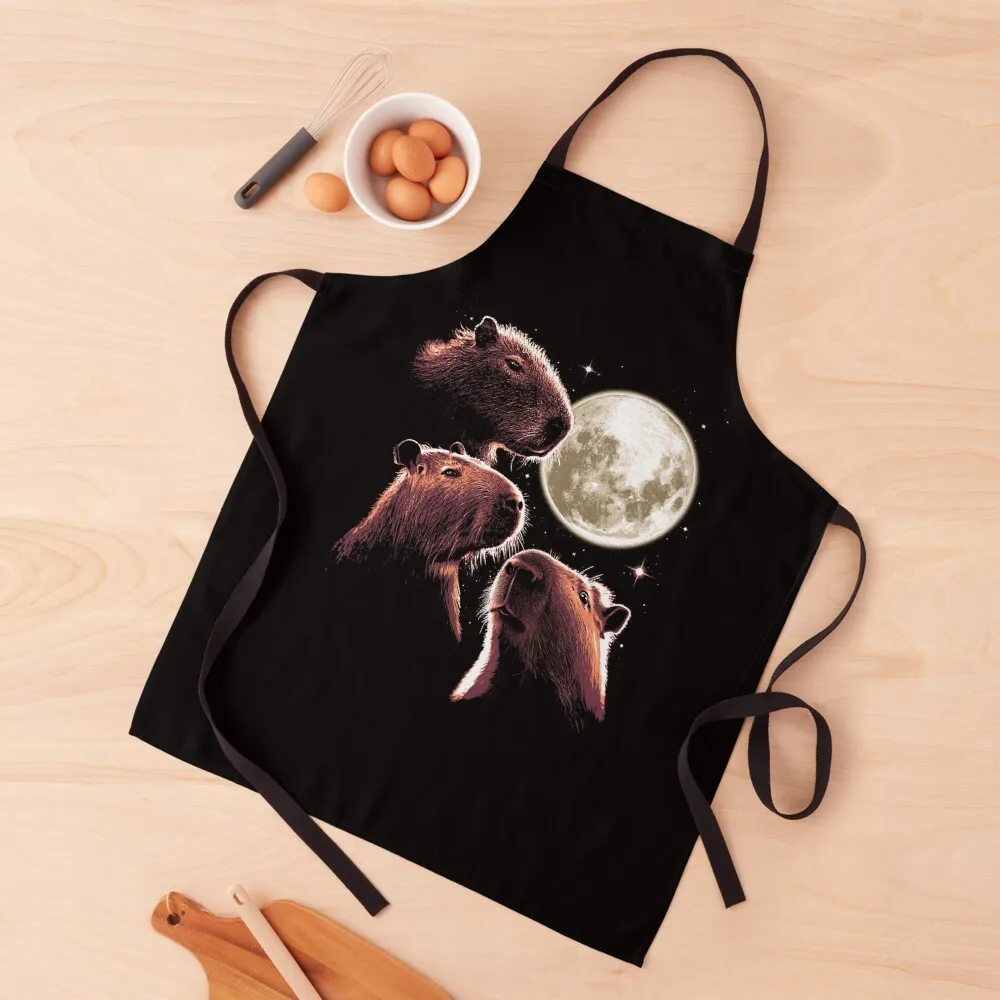 

Three Capybara Moon Funny Capybara Meme Mystical Capybara Apron Kitchen Dress Apron