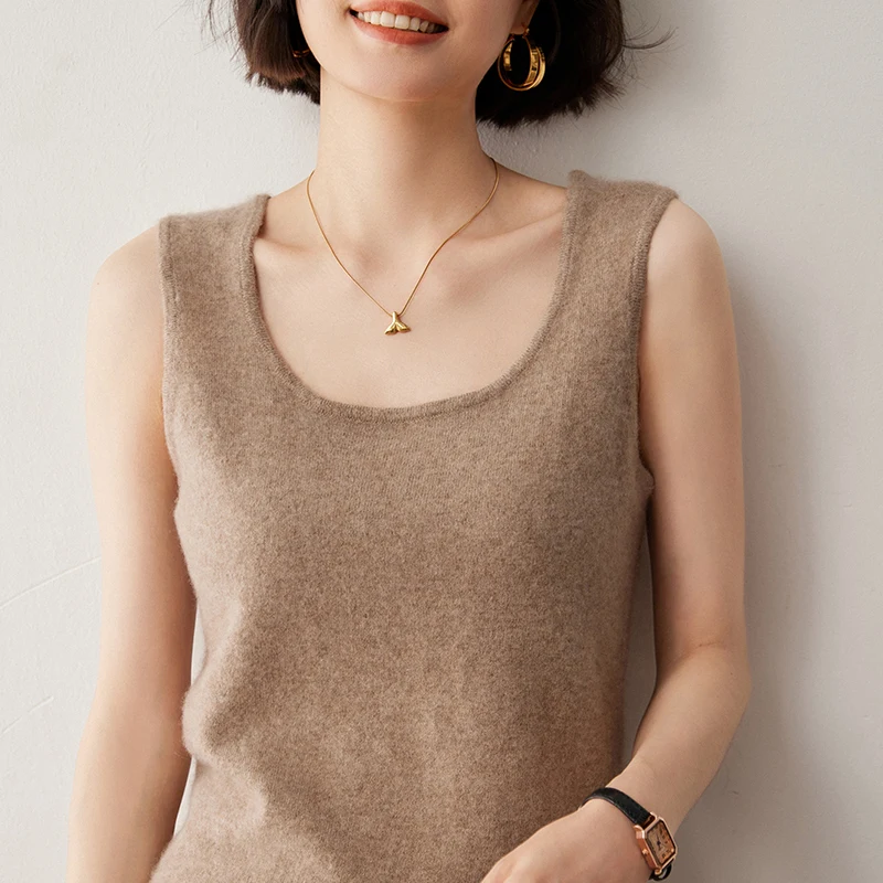 Jesień Zima Nowe Kobiety 100% Kaszmir Sweter Kamizelka Wysokiej Jakości Slim Bottoming Tops Kobiecy O-Neck Tank Miękki Damski Dzianinowy Camisole