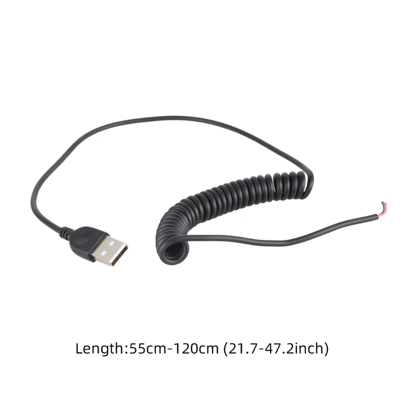 Cavo USB maschio a spirale a 2 pin Cavo alimentazione USB Cavo nudo a 2 pin per dispositivi da 5 V