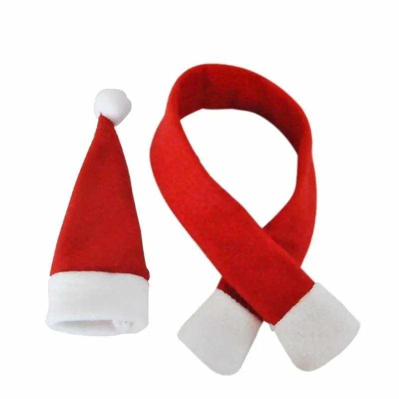 Christmas Wine Bottle Scarfs Hats Set Home Hotel Decoration Festival Party Kitchen Tableware Decorations Supplies Wholesale