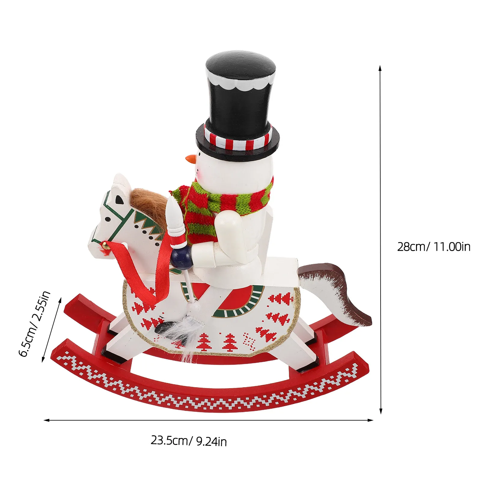 Christmas Rocking Horse Nutcracker Decoration, 28cm Wooden Handcrafted Holiday Table Mantel Ornament