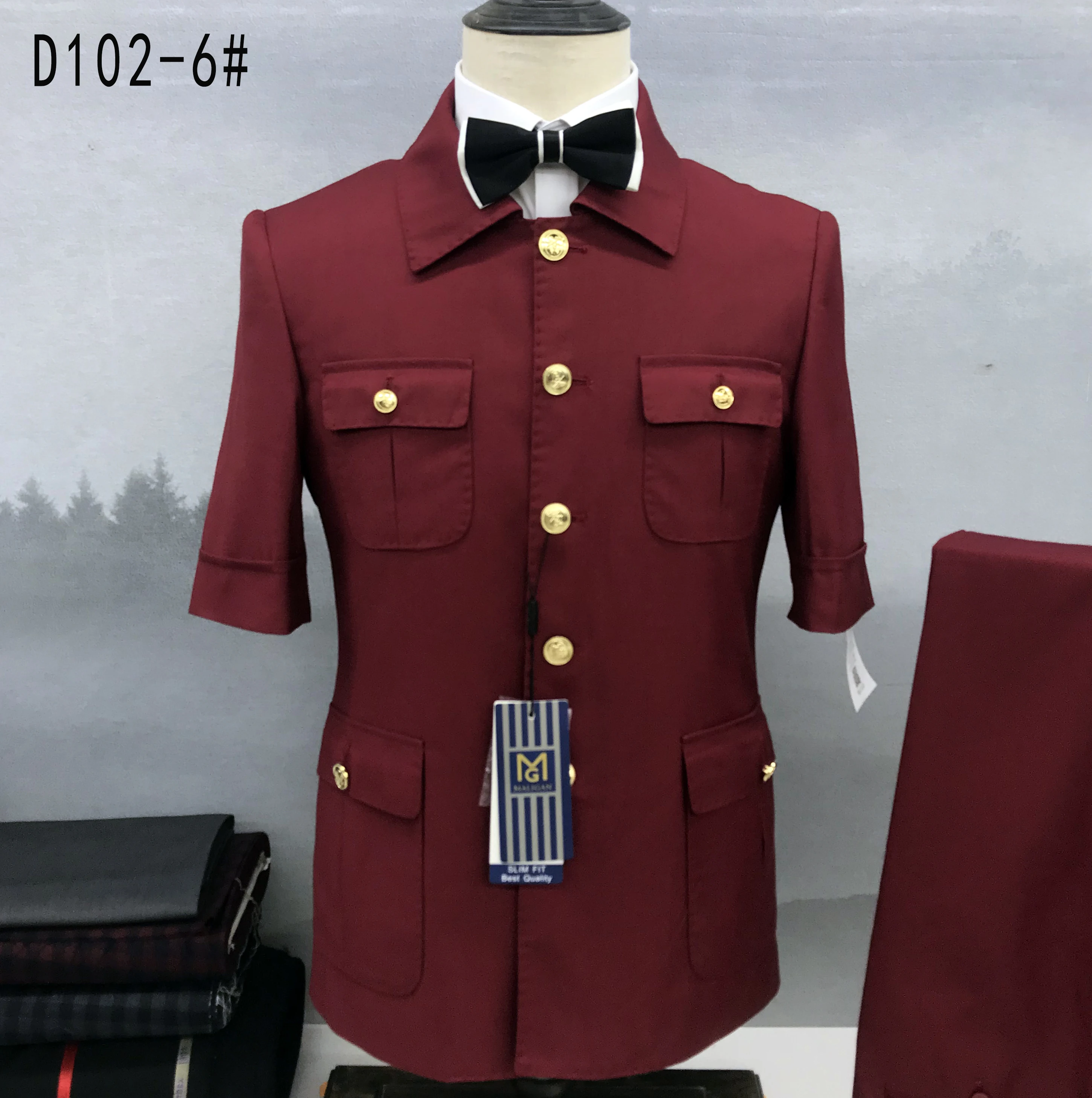 Men Suits 2 Piece (Jacket+Pants) Short Sleeves Single Breasted Stand Lapel Suit Slim Fashion Smart Casual Daily Costume Homme