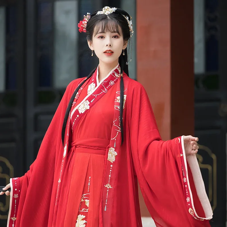 Rode Zomer Chinese Hanfu Prinses Jurk Vrouwen Fee Folk Met Kimono Vrouwelijke Dans Oosterse Kostuum Chinese Kleding