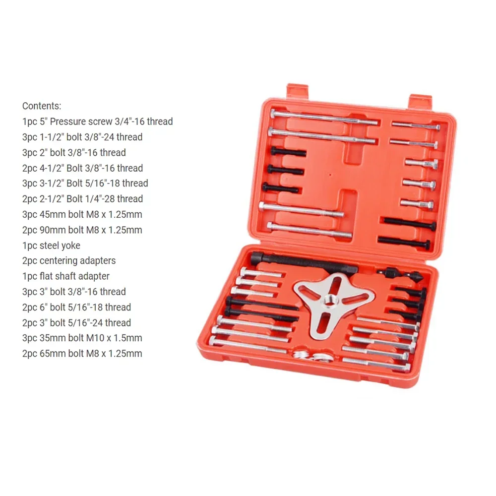 46 PCS Auto Steering Wheel Puller Harmonic Balancer Gear Pulley Crankshaft Tools Kit Special Disassembly Removal Tool Set