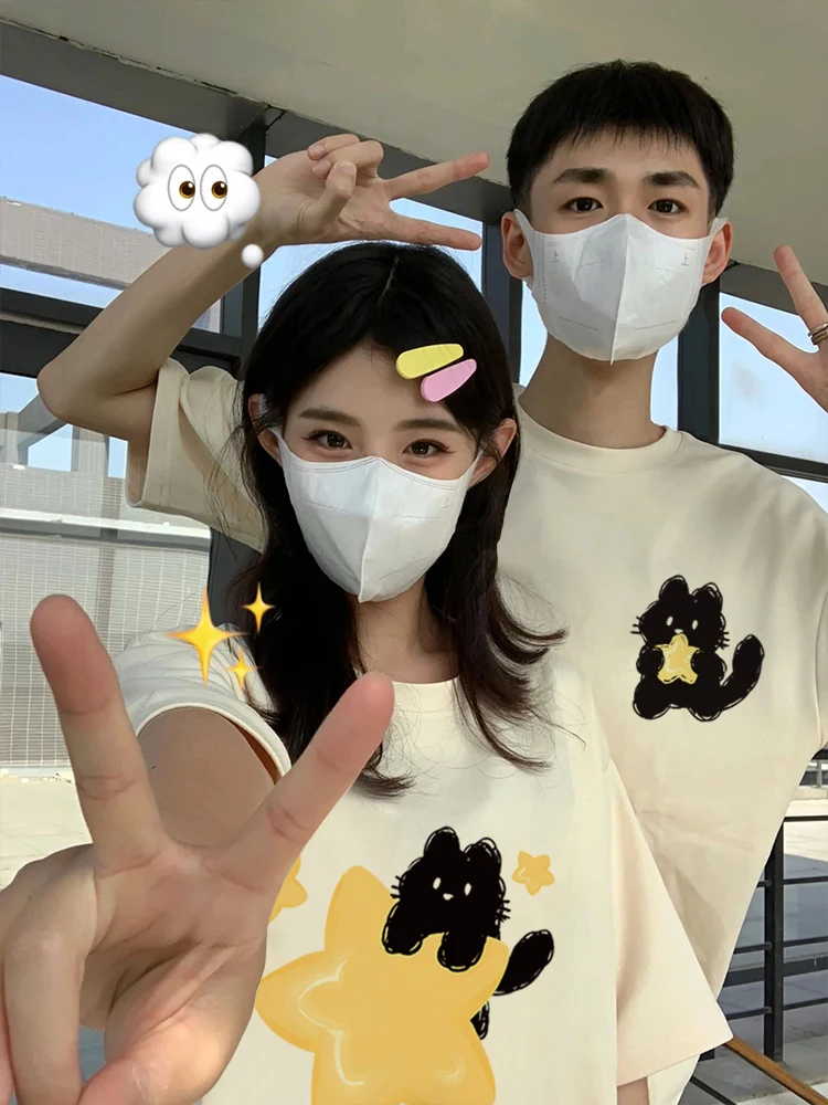 Honeymoon Couple Outfits Dating korean reviews many clothes 한국인 후기 많은 옷 Summer Spring Print couple Tshirt Tee