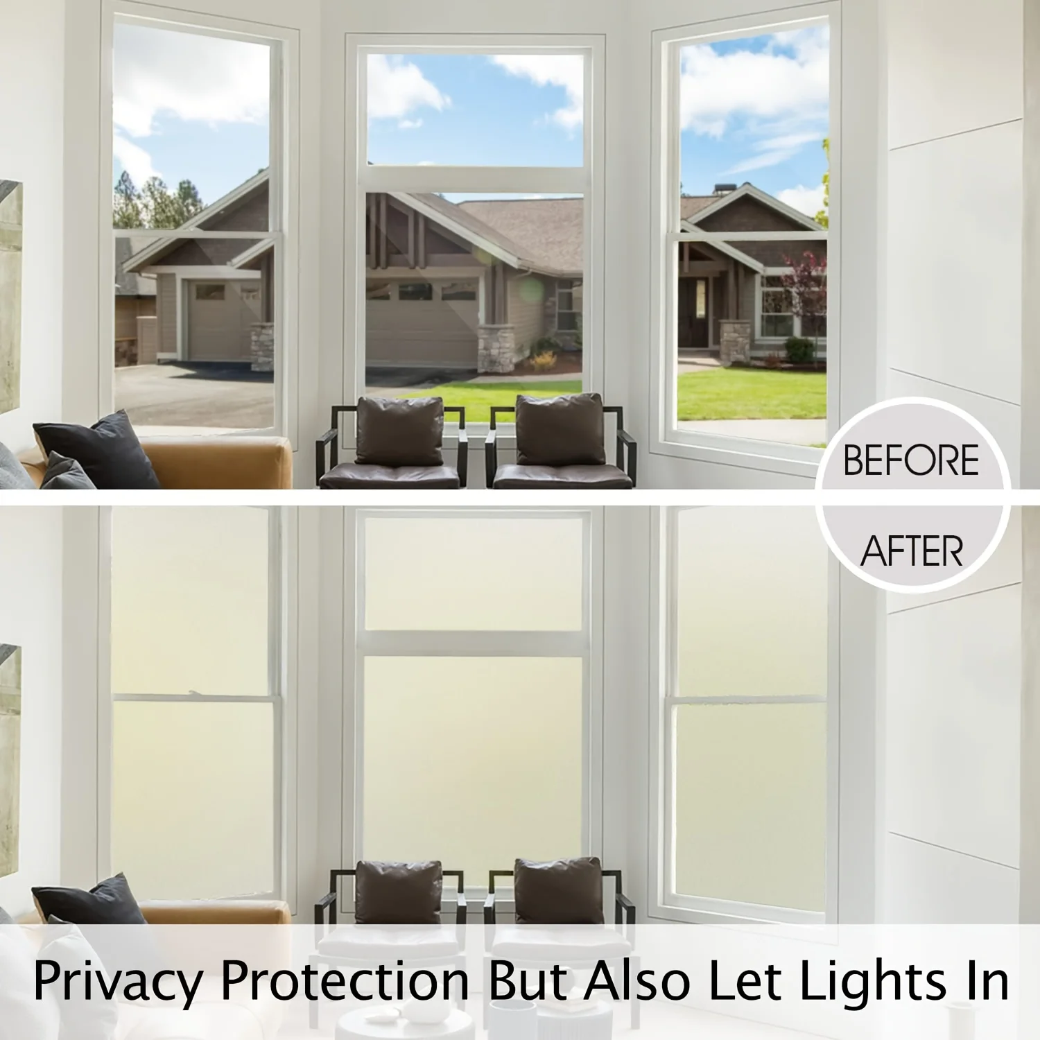 Frosted Privacy Window Film Static Cling No Glue Heat Control UV Protection Removable for Home Bathroom Glass