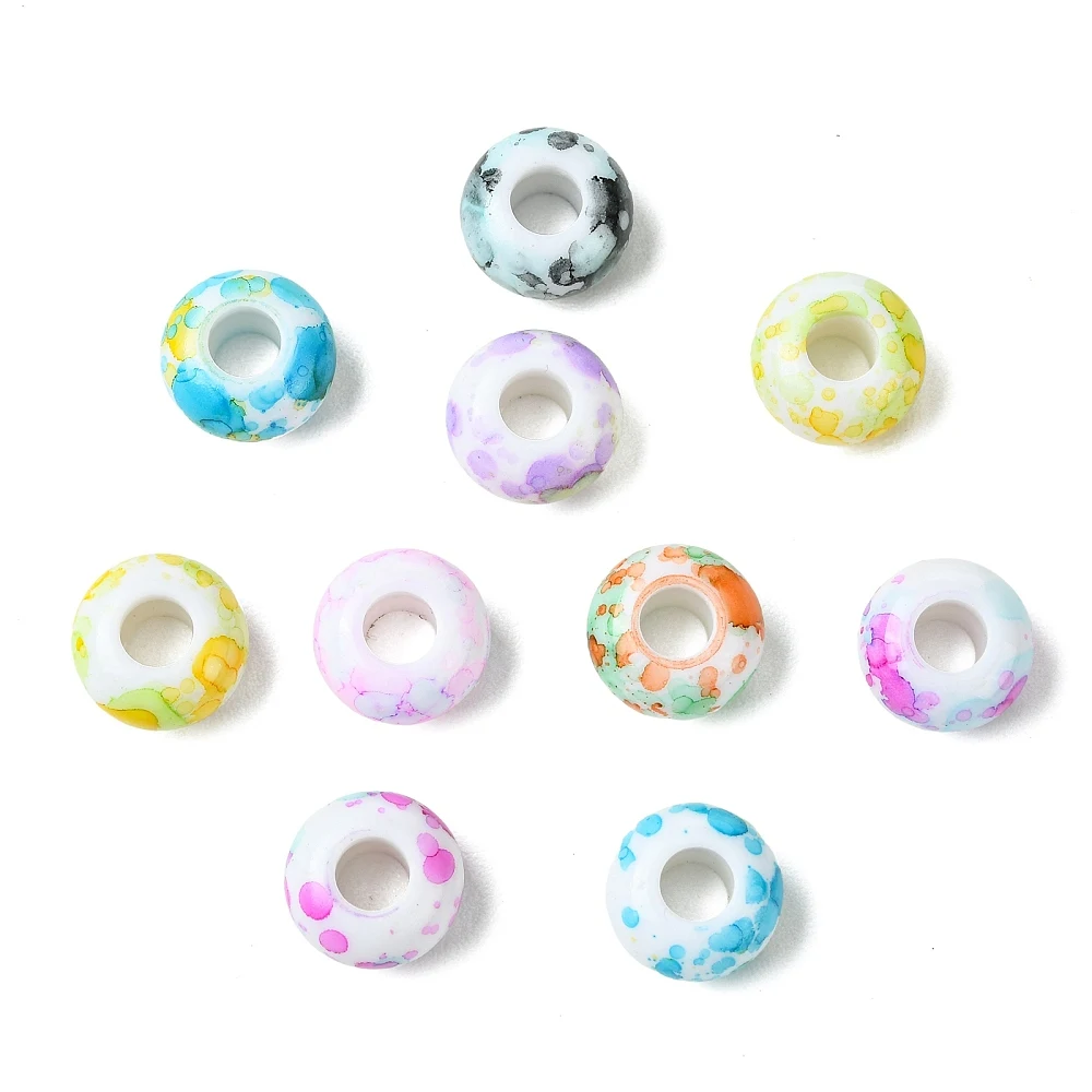 110pcs Wholesale Mixed Opaque Acrylic Printed Pony Beads Large Hole Round Spacer Beads For DIY Bracelet Handmade Jewelry Making