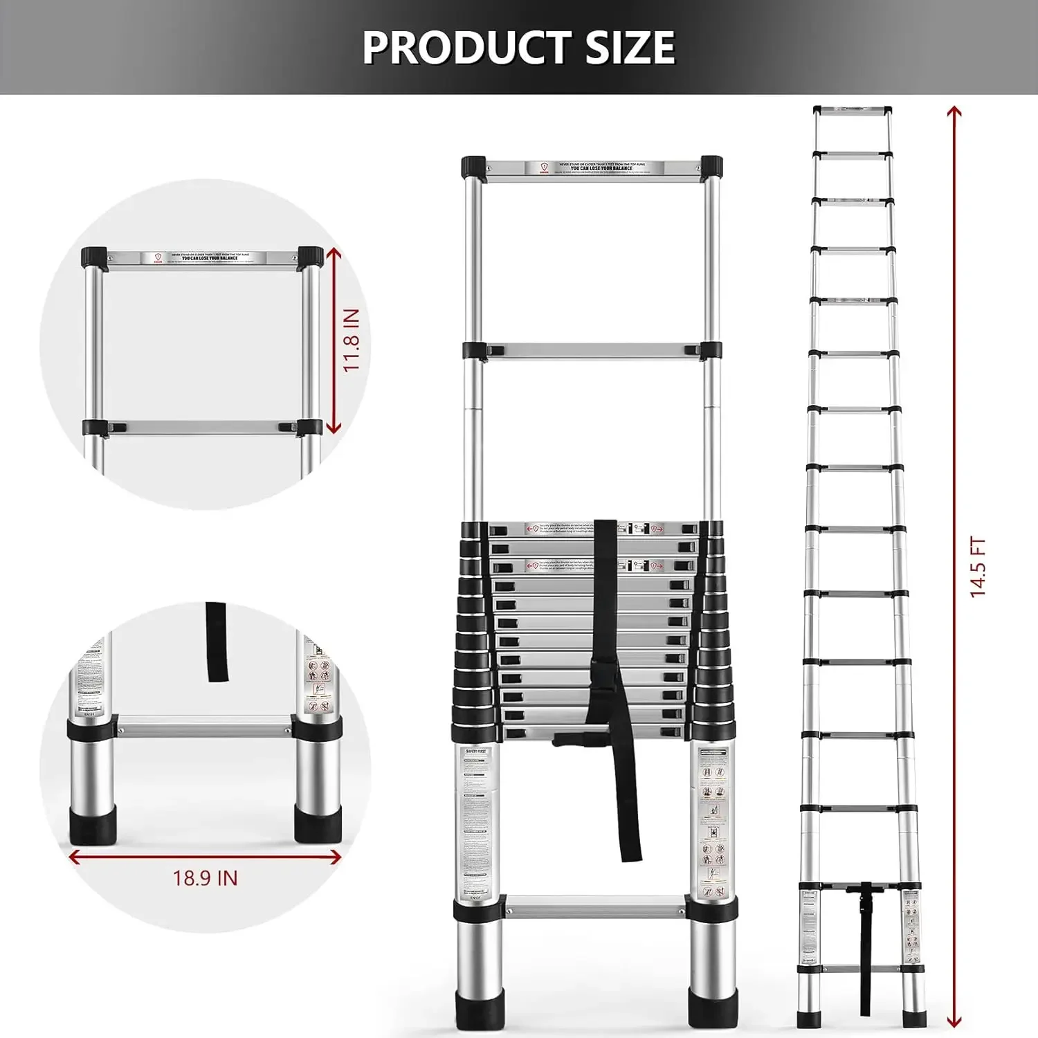 Aluminum Telescopic Ladder Folding Step Inward Sliding Retraction Extension Ladder Multi-Use Non-Slip Collapsible Ladder Telesco