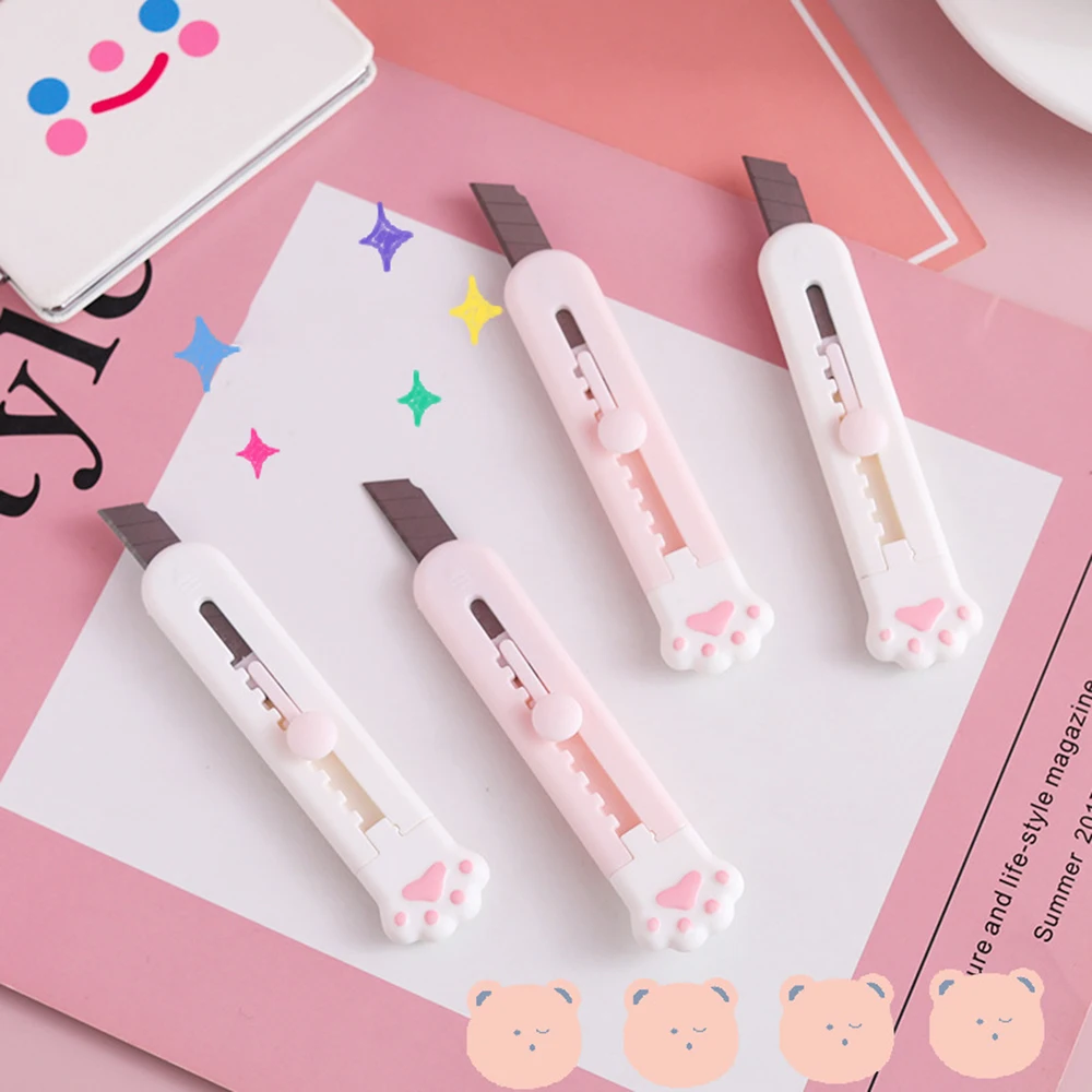 Kawaii Mini Pocket Cat Paw Art Utility Knife Express Box Knife Paper Cutter Craft Wrapping Refillable Blade Stationery Big sale