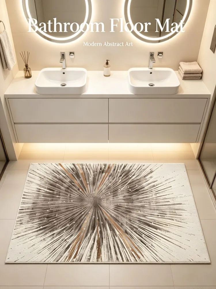 Abstract Radial Pattern Flannel Bath Mat Non‑Slip Absorbent Floor Rug for Bathroom Vanity Entrance Home Decor Carpet