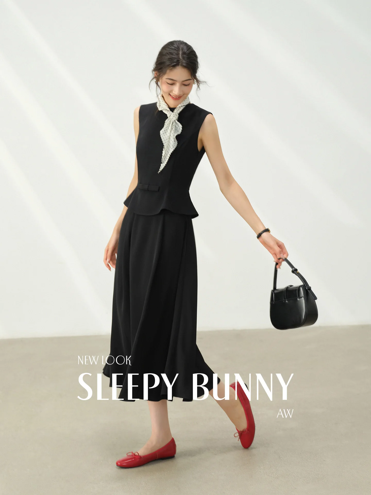 

Elegant Vintage Black Dress Sleeveless Bow Tie A Line Midi Dress French Style Fake Two Piece Outfit Women Office Chic Fashion