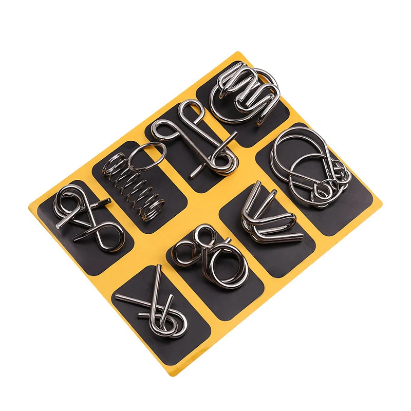 8PCS Intelligent Metal Brain Unlocking Ring Buckle Montessori Wire linked Puzzle Set Teaser IQ Game Casse Tete Toy for Kid Adult