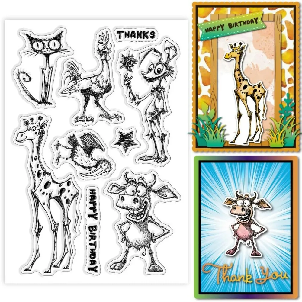 Mutated Animals Clear Stamps Cat Giraffe Cow Chicken Bird Rabbit Silicone Clear Stamp Seals Funny Animals Transparent Stamps