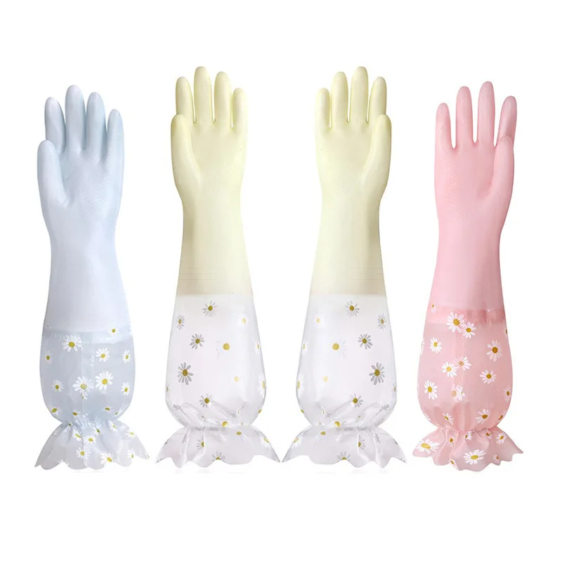 1 Pair Winter Rubber Gloves Elastic Thickening Household Cleaning  Washing Gloves