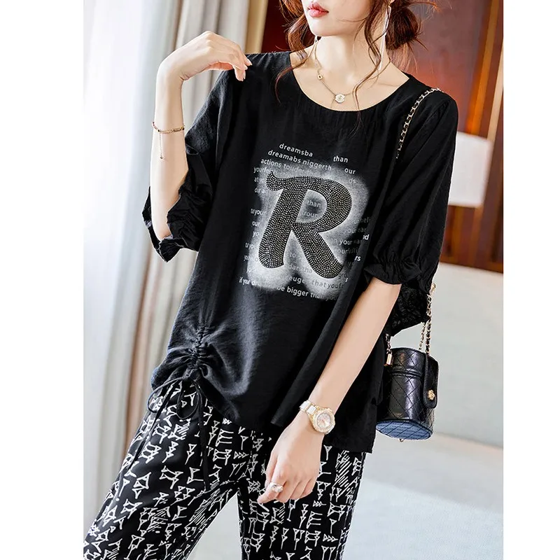 2024 estate nuova corea moda donna manica corta t-Shirt allentata All-matched Casual Letter Print o-collo Tee Shirt Femme top P574