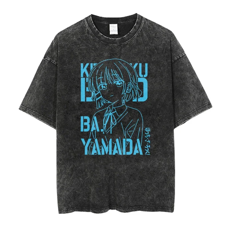 New Men Oversized Printed Tshirts Bocchi Club Music Band Anime Bocchi The Rock Cotton Tops Creative Crew Neck Tees Washed TShirt