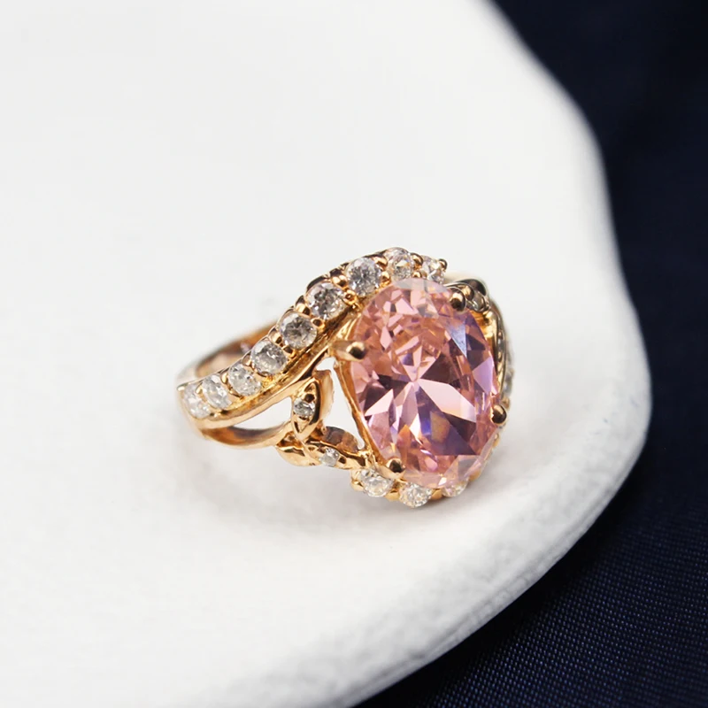 JADE ANGEL Luxury Rose Gold-Plated 925 Sterling Silver Rings Inlay Oval Pink Zircon Stone With Small White Zircon Women Jewelry