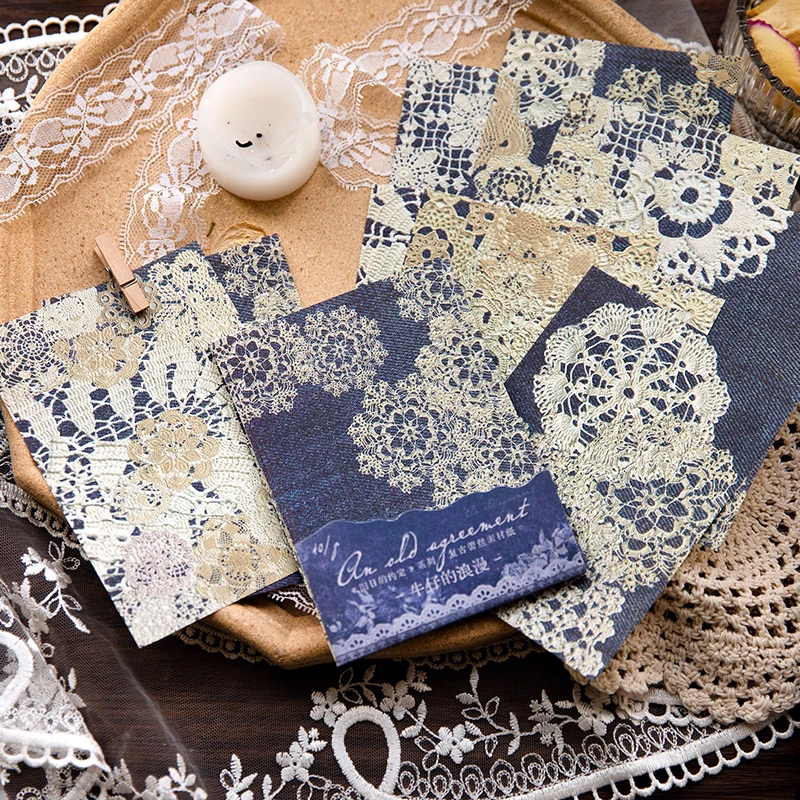 40Sheets Material paper old appointment vintage lace Notebooks Material Pads Decorative priming handbook Scrapbook 175*103MM