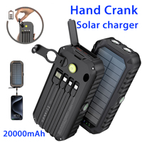 20000mAh Solar Power Bank 22.5W Fast Charge Powerbank for iPhone 16 Samsung S24 Huawei Xiaomi Hand Crank Fast Charging Powerbank