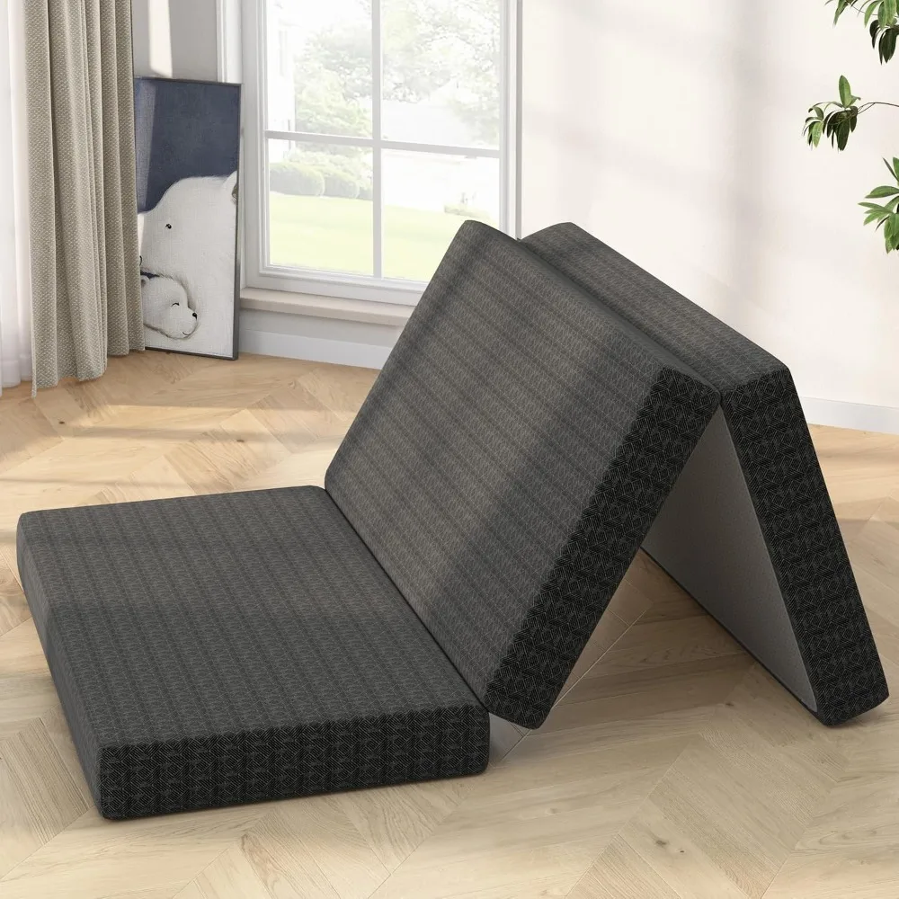 6 Inch Tri-Fold Mattress Queen Size, Portable Memory Foam Guest Bed