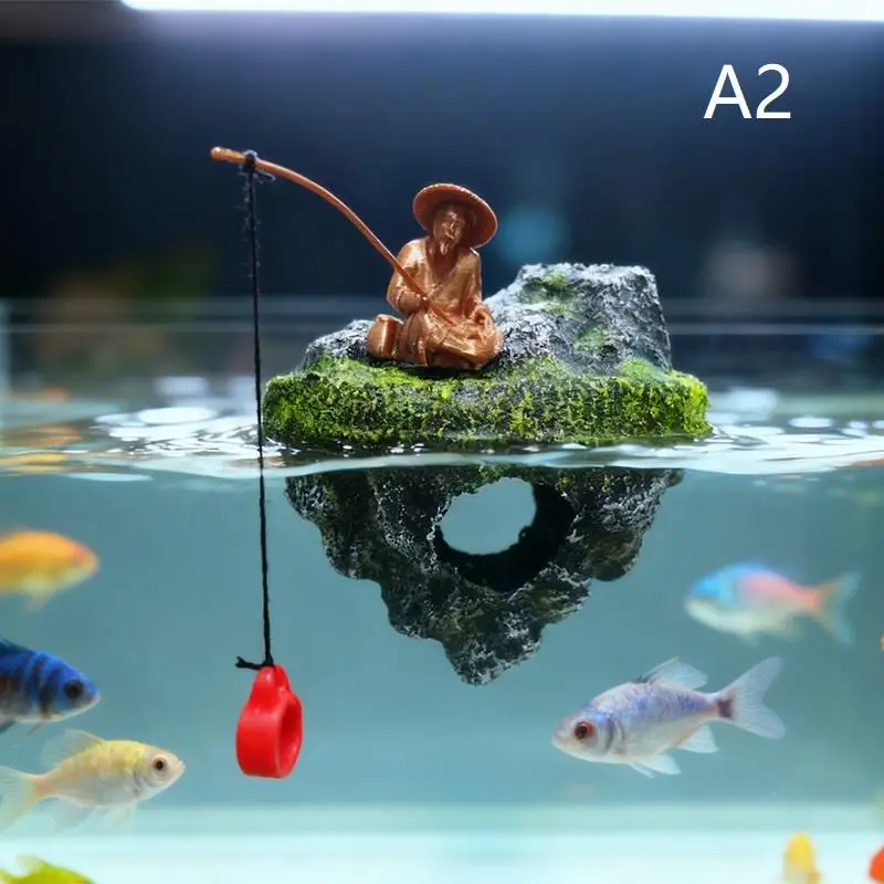 Aquarium-Schwimminsel-Dekoration, Realistische Anglerstatue, Miniatur-Kunstlandschafts-Ornament für Aquaristen – Detail 12