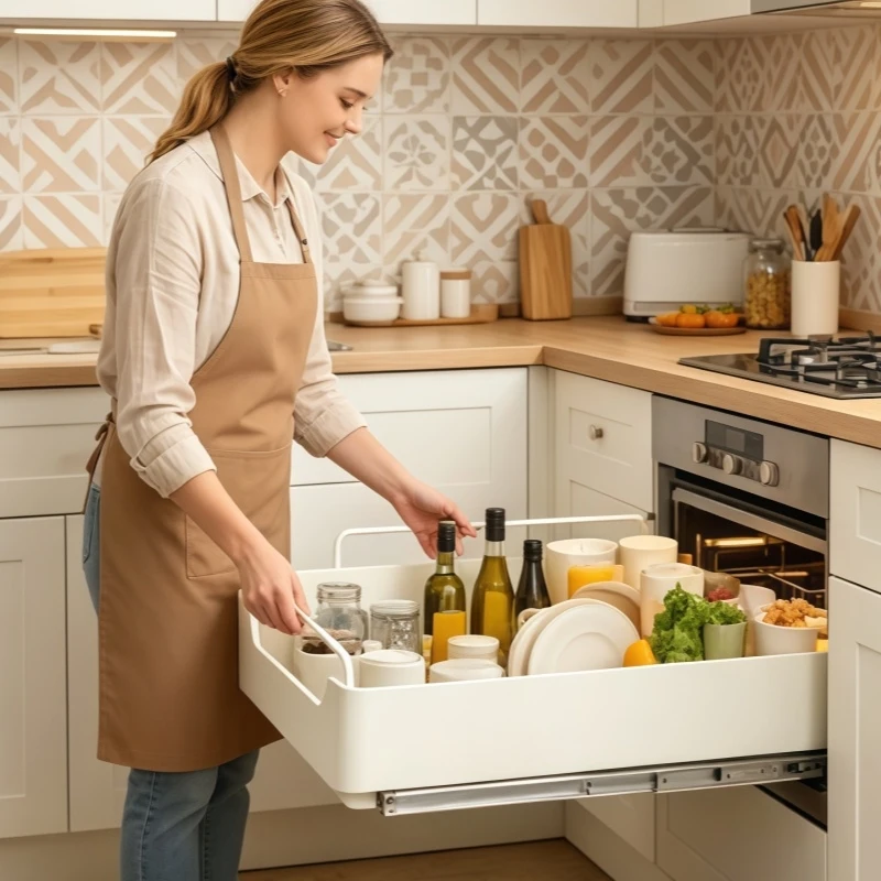 Under Sink Pull Out Cabinet Basket Deep Kitchen Storage Rack Dish Drawer Tray Spice Box Organizer