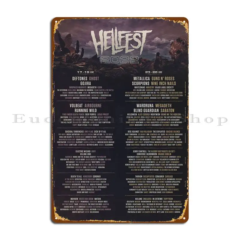 Hellfest Lineup 2022 targa in metallo Poster personaggio soggiorno Party design Cinema Tin Sign Poster