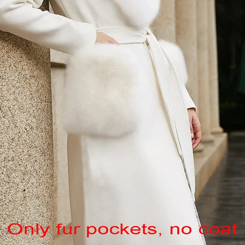 Women\'s coat woolen pocket new 100% real fox fur color matching pocket 9.5*11CM brand bag female towel