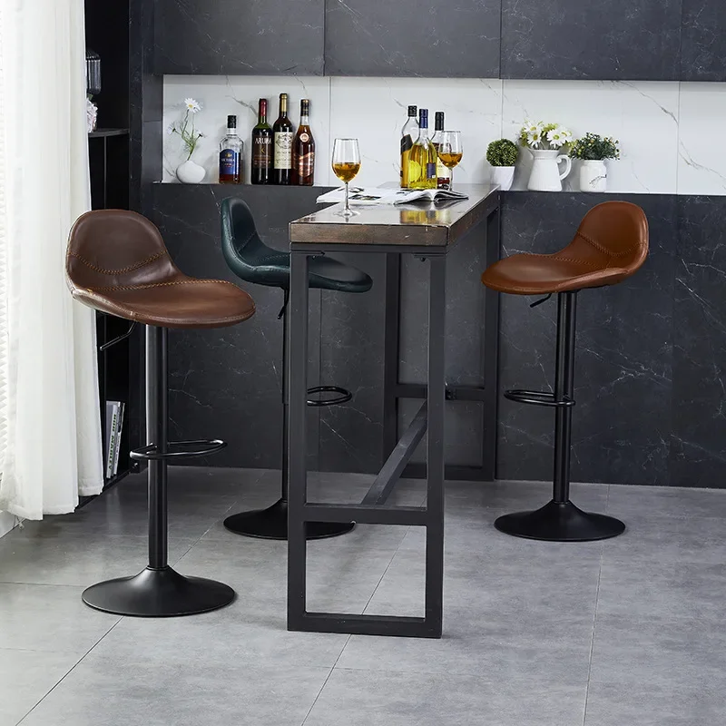 Tabouret de bar à dossier relevable, chaise de bar de salon simple, chaise en cuir et fer, meubles de bar en PU, maison